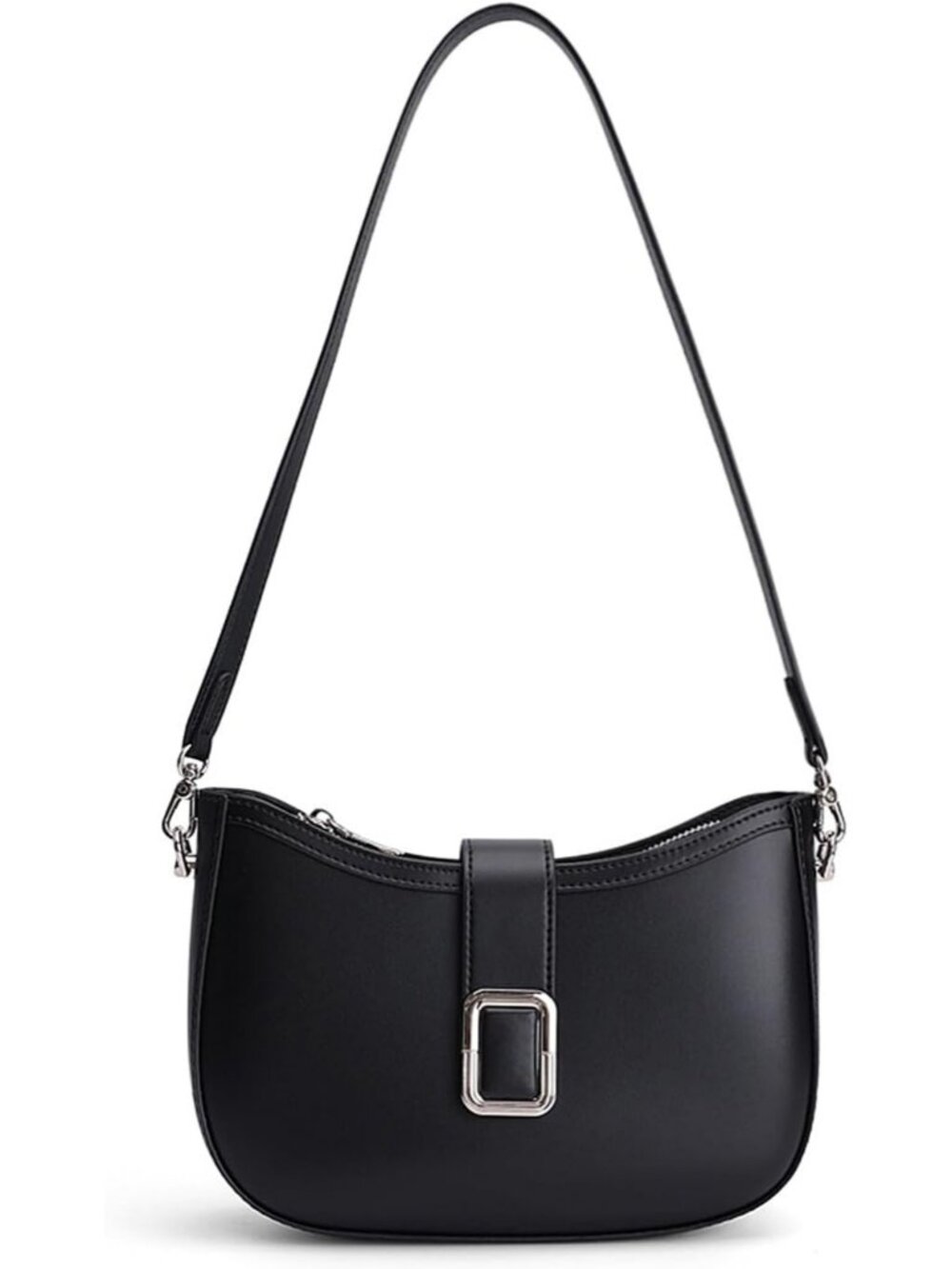 Women's Black Genuine Leather Purse 3 Pocket Shoulder Crossbody Bag